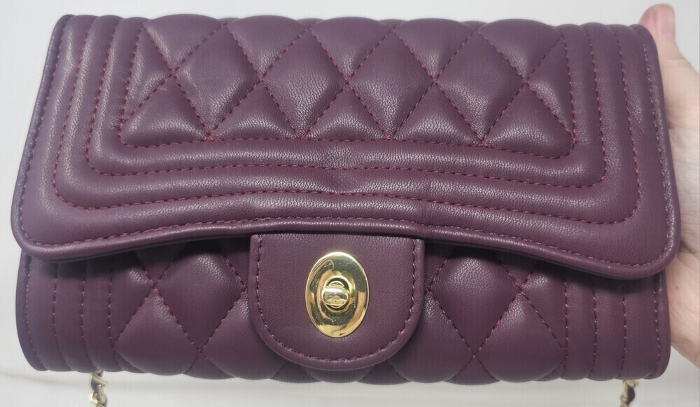 Purple Quilted Faux Leather Shoulder Bag Chain Crossbody Classic Flap Style Gold - Picture 2 of 10
